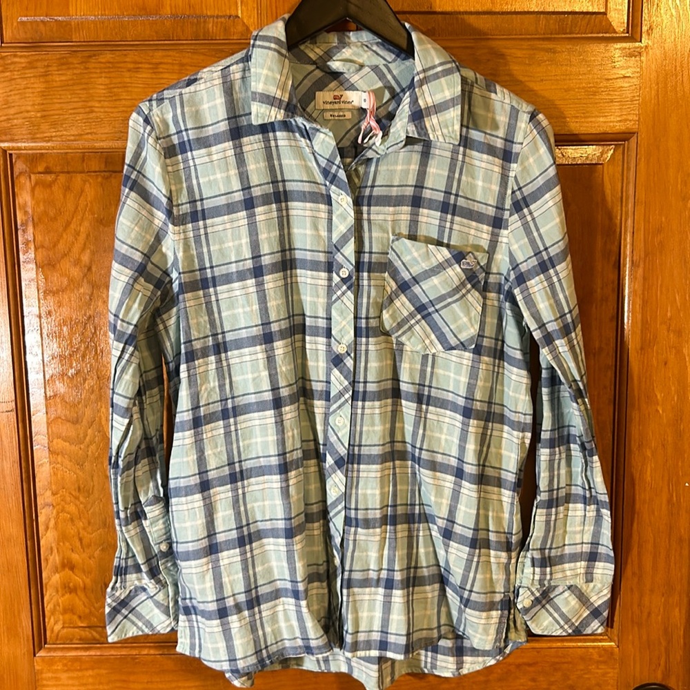 Vineyard Vines Women’s Blue Plaid Relaxed Long Sleeve Button DownSize 10-NWOTS